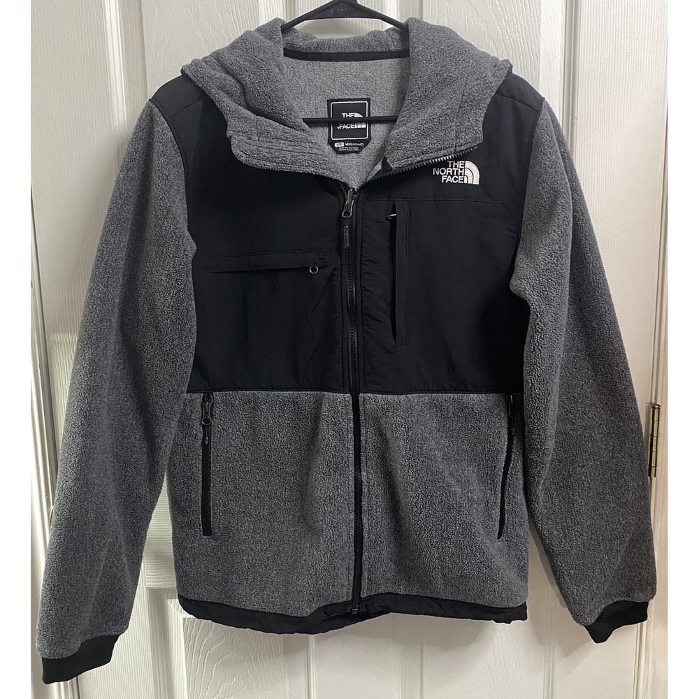 The North Face Men Retro Denali Hoodie Black/Gray Full Zip Fleece Jacket -EUC-S